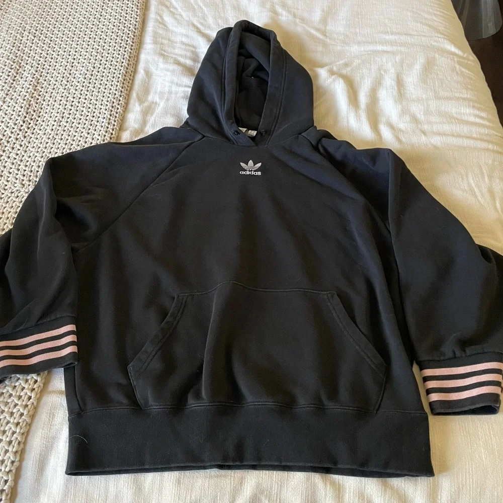 Adidas Oversized Logo Drawstring Black Hoodie - Picture 4 of 5